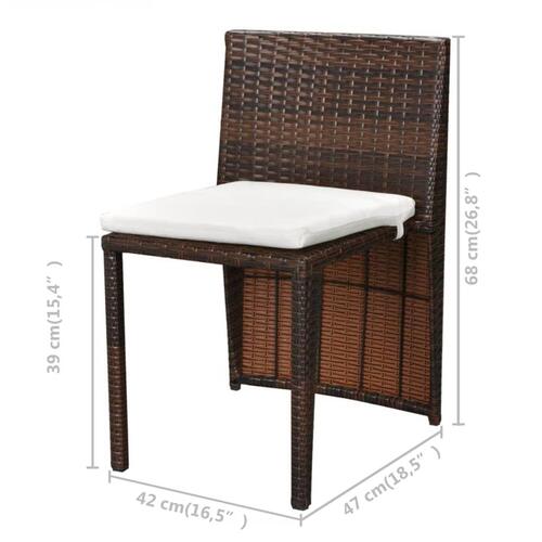 Bistrosæt 3 dele med hynder polyrattan brun