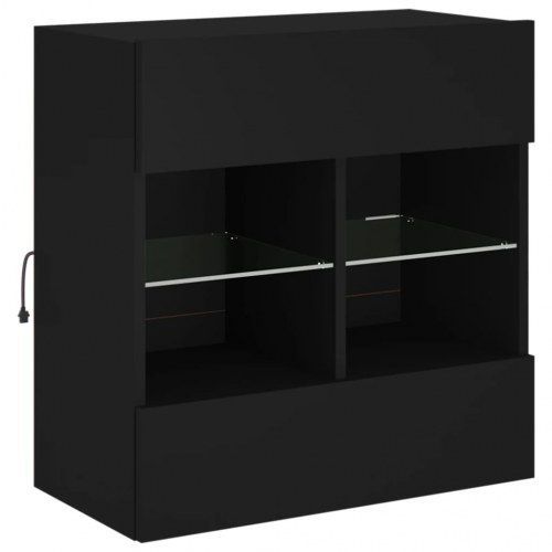Væghængt tv-bord med LED-lys 58,5 x 30 x 60,5 cm - sort
