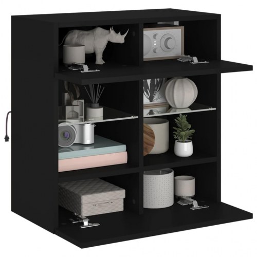Væghængt tv-bord med LED-lys 58,5 x 30 x 60,5 cm - sort