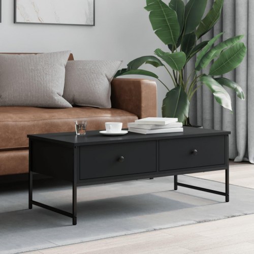 Sofabord i sort konstrueret træ med 2 skuffer - 101 × 49 × 39,5 cm