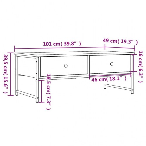 Sofabord i sort konstrueret træ med 2 skuffer - 101 × 49 × 39,5 cm