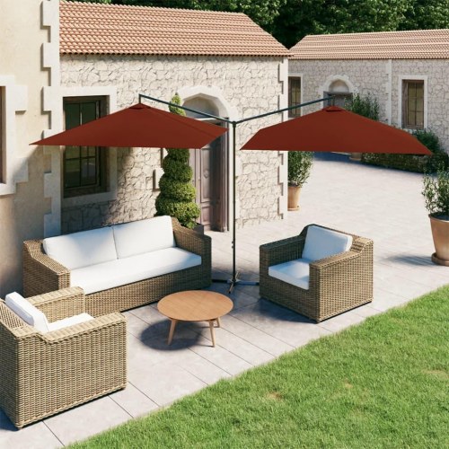 Dobbelt parasol 600 × 300 cm med stålstang - terracotta