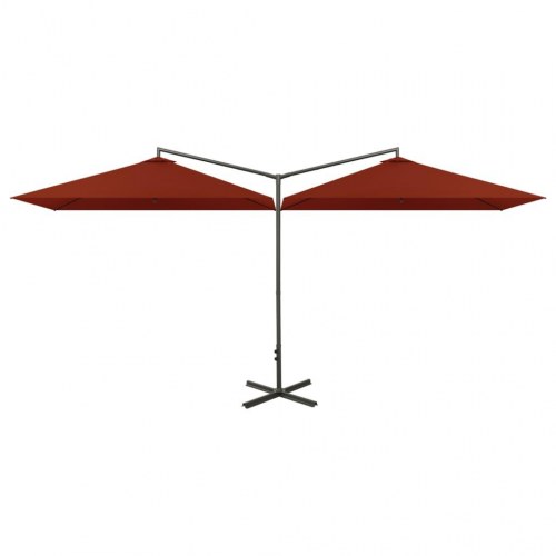 Dobbelt parasol 600 × 300 cm med stålstang - terracotta