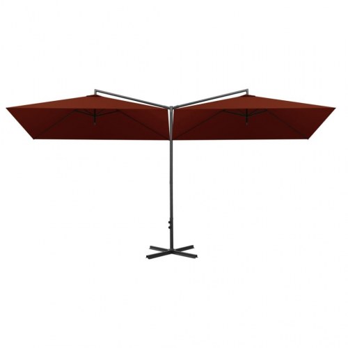Dobbelt parasol 600 × 300 cm med stålstang - terracotta