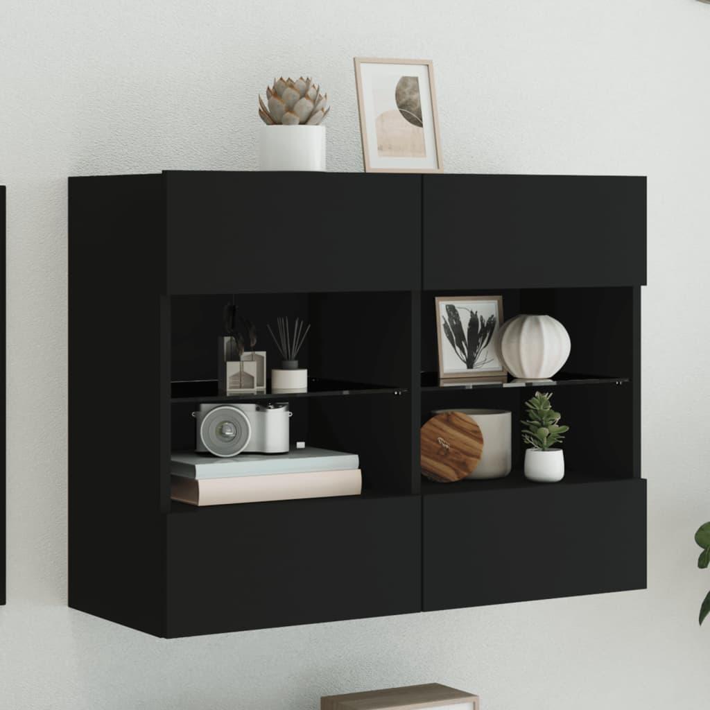 Væghængt Tv Bord Med Led Lys 78 5x30x60 5 Cm Sort