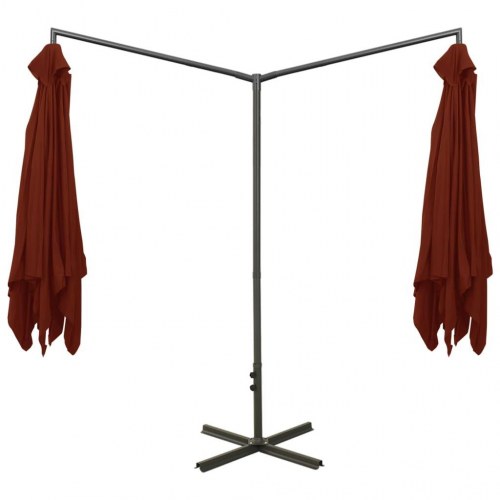 Dobbelt parasol 600 × 300 cm med stålstang - terracotta