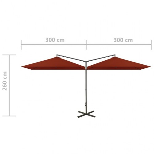 Dobbelt parasol 600 × 300 cm med stålstang - terracotta