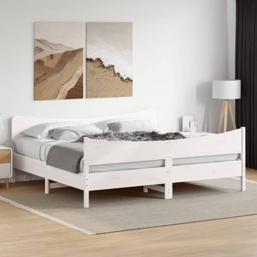 Sengeramme 200 x 200 cm i massivt fyrretræ - hvid