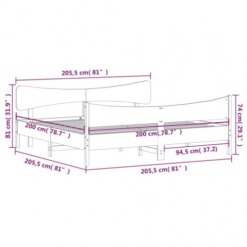 Sengeramme 200 x 200 cm i massivt fyrretræ - hvid