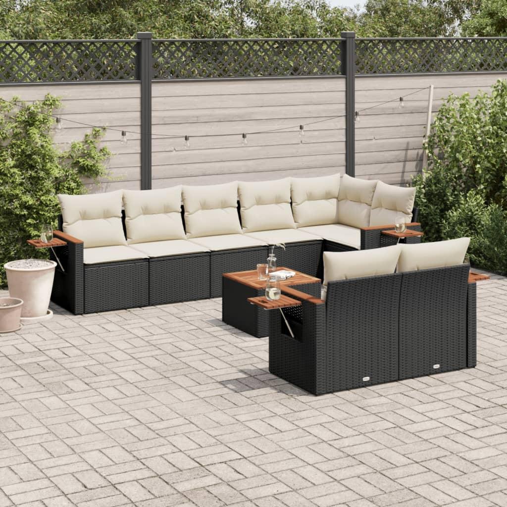 Sofasæt Til Haven 8 Dele Med Hynder Polyrattan - Sort og cremefarvet / Med bord