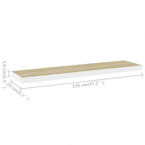 Væghylder 2 stk. 120×23,5×3,8 cm - MDF i egetræsfarve og hvid