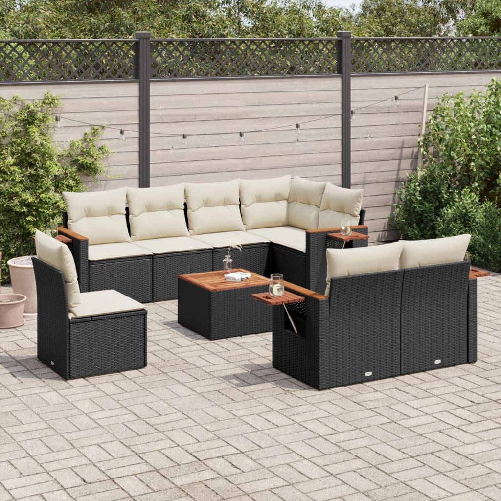 Sofasæt Til Haven 8 Dele Med Hynder Polyrattan - Sort og cremefarvet / Med bord