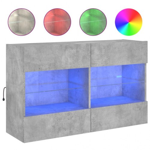 Væghængt TV-bord med LED-lys - betongrå, 98,5 x 30 x 60,5 cm