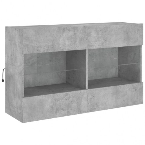 Væghængt TV-bord med LED-lys - betongrå, 98,5 x 30 x 60,5 cm