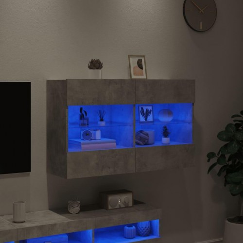 Væghængt TV-bord med LED-lys - betongrå, 98,5 x 30 x 60,5 cm