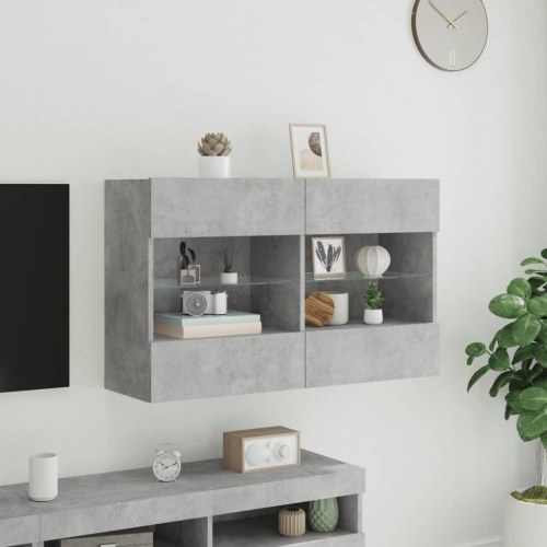 Væghængt TV-bord med LED-lys - betongrå, 98,5 x 30 x 60,5 cm