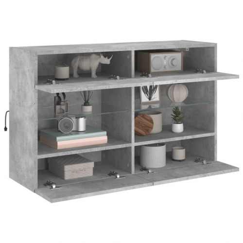 Væghængt TV-bord med LED-lys - betongrå, 98,5 x 30 x 60,5 cm