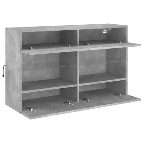 Væghængt TV-bord med LED-lys - betongrå, 98,5 x 30 x 60,5 cm