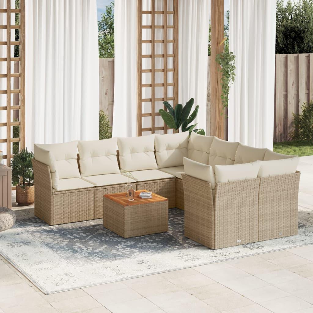 Sofasæt til haven i polyrattan - 9 dele med hynder, beige