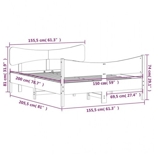 Sengeramme uden madras i massivt fyrretræ 150 x 200 cm - hvid