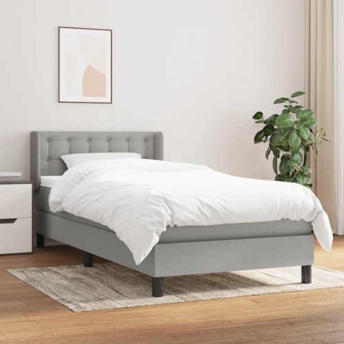 Kontinentalseng med madras 90x190 cm - stof, lysegrå