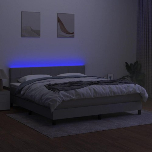 Kontinentalseng med LED-lys 180×200 cm - lysegrå stof