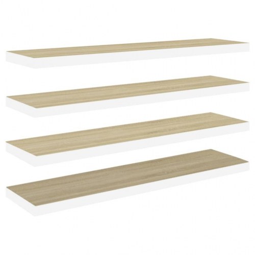 Væghylder - 4 stk. 120 × 23,5 × 3,8 cm i MDF, egetræsfarve/hvid