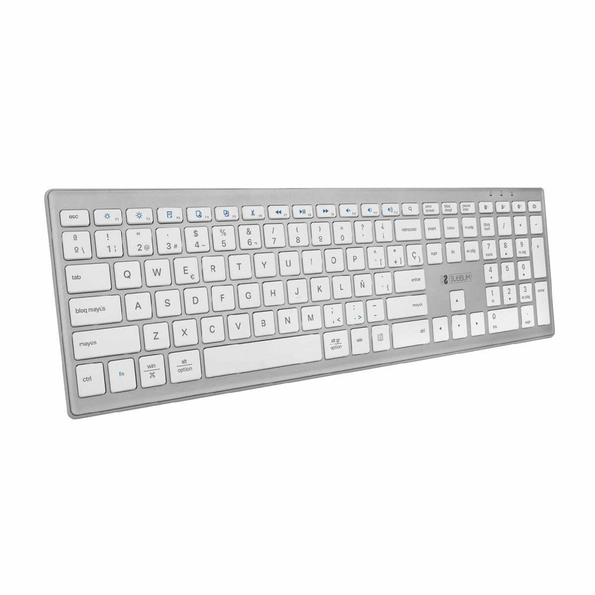 Bluetooth Tastatur Subblim Pure Extended Sølvfarvet Spansk Qwerty Sort