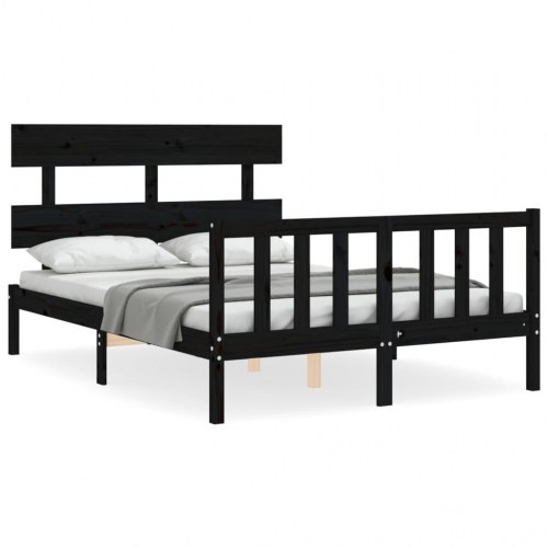 Sengeramme med sengegavl 140x190 cm massivt træ sort