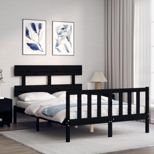 Sengeramme med sengegavl 140x190 cm massivt træ sort