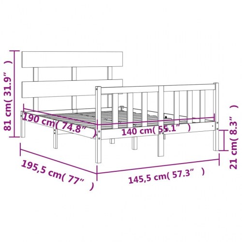 Sengeramme med sengegavl 140x190 cm massivt træ sort