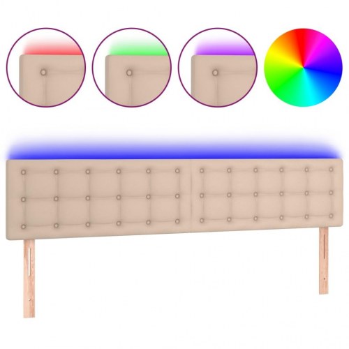 Sengegavl med LED-lys i kunstlæder - cappuccino, 160 cm