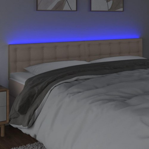Sengegavl med LED-lys i kunstlæder - cappuccino, 160 cm