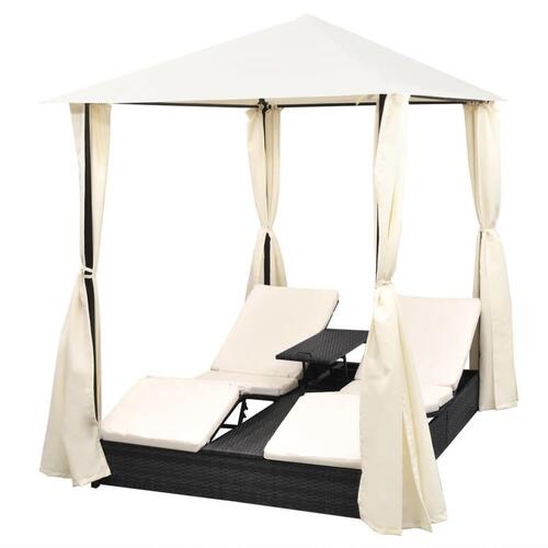 Dobbelt solseng med gardin polyrattan sort