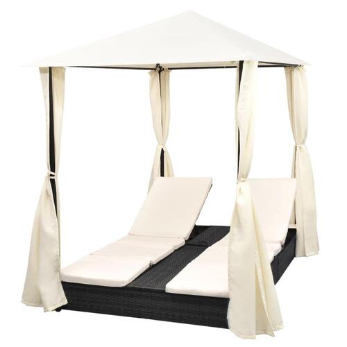 Dobbelt solseng med gardin polyrattan sort
