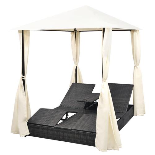 Dobbelt solseng med gardin polyrattan sort