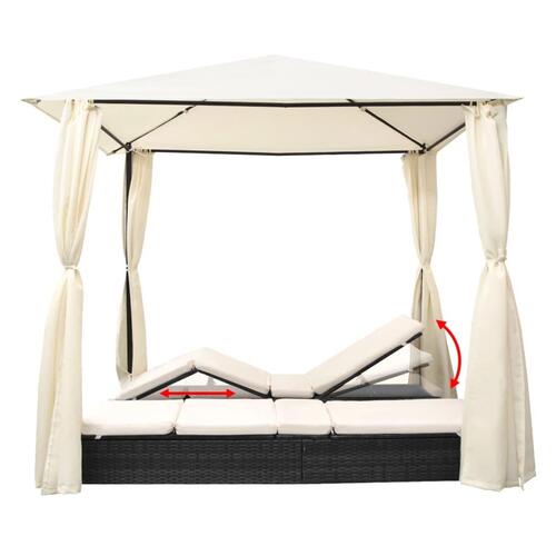 Dobbelt solseng med gardin polyrattan sort