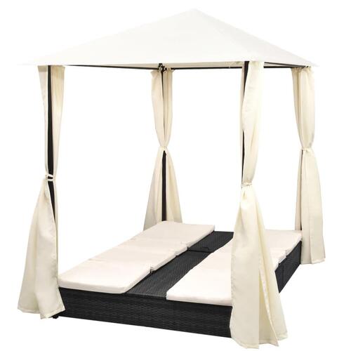 Dobbelt solseng med gardin polyrattan sort