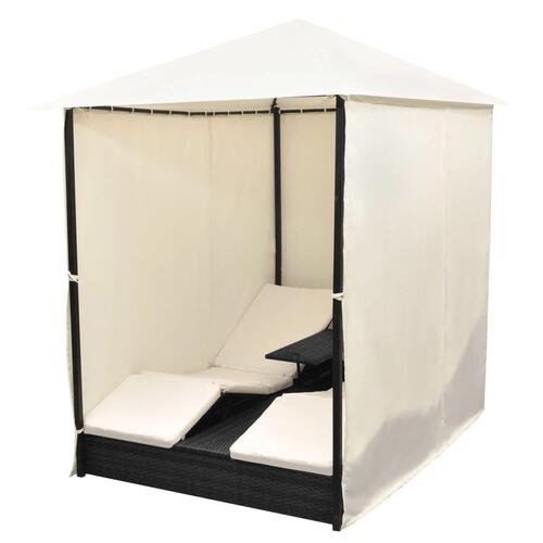 Dobbelt solseng med gardin polyrattan sort
