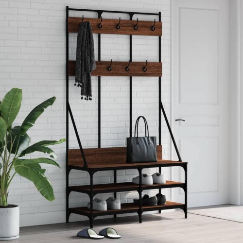 Tøjstativ med skoopbevaring 100×40×184 cm - brun egetræsfarve
