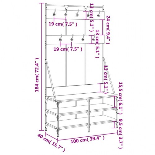 Tøjstativ med skoopbevaring 100×40×184 cm - brun egetræsfarve