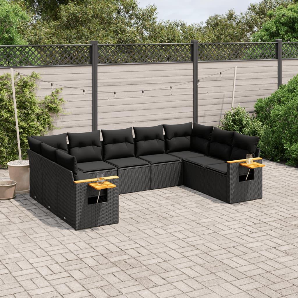 Sofasæt Til Haven 10 Dele Med Hynder Polyrattan - Sort / Uden bord