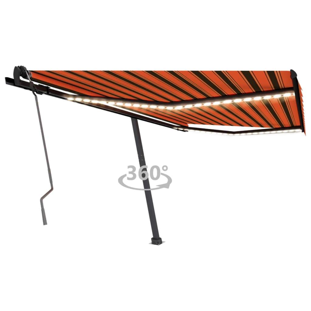 Markise m. LED-lys 400x350 cm manuel betjening orange og brun