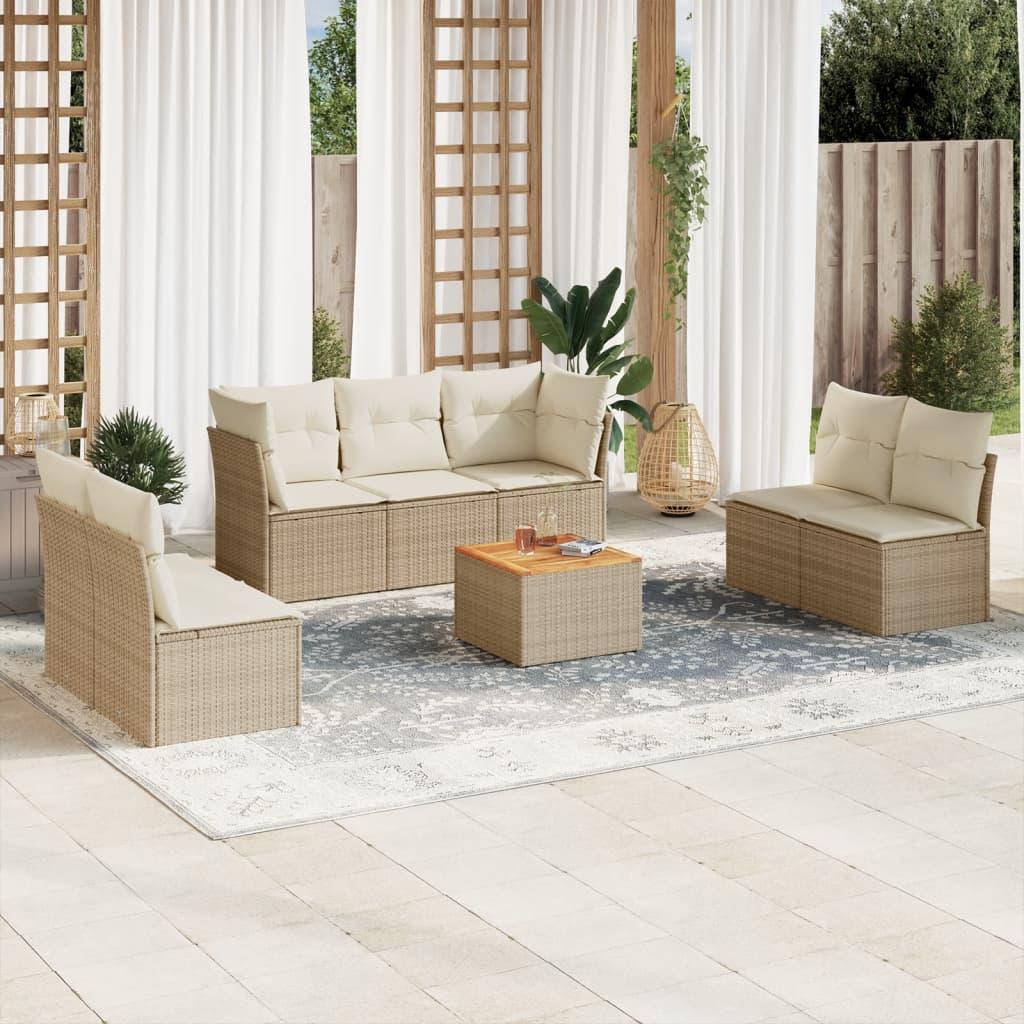 Sofasæt til haven 8 dele med hynder og opbevaring i polyrattan beige