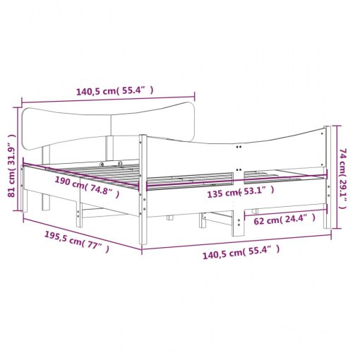 Sengeramme uden madras 135 x 190 cm i massivt fyrretræ - gyldenbrun