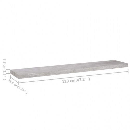 Væghylder 4 stk. - 120 × 23,5 × 3,8 cm i MDF, betongrå