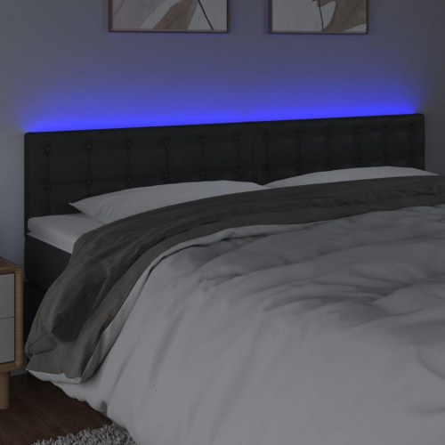 Sengegavl med LED-lys i kunstlæder - sort 200 x 5 x 78/88 cm
