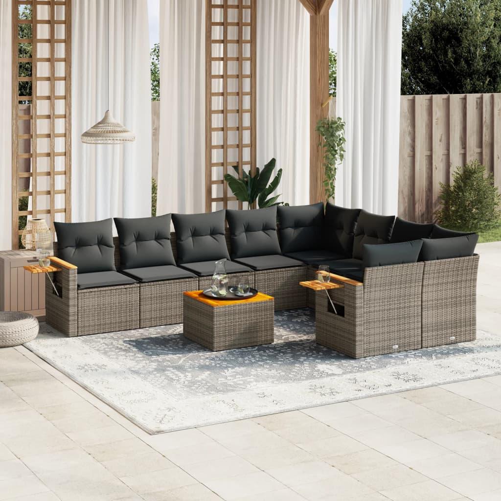 Sofasæt Til Haven 10 Dele Med Hynder Polyrattan - Grå / Med bord