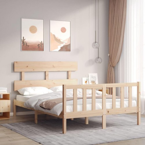 Sengeramme 140x200 cm i massivt fyrretræ - med sengegavl og fodgærde