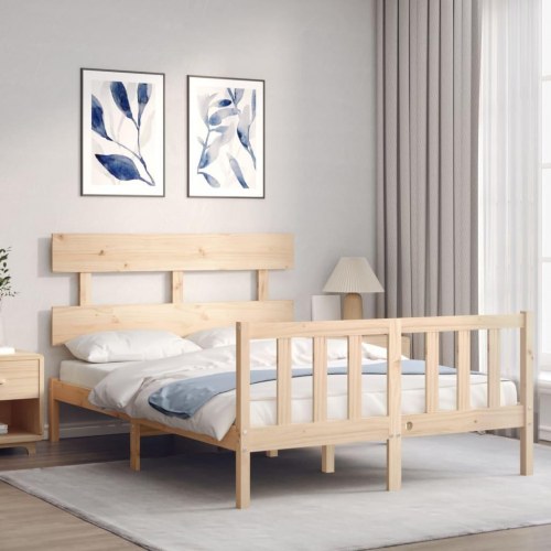 Sengeramme 140x200 cm i massivt fyrretræ - med sengegavl og fodgærde